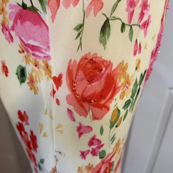 VTG 90s/Y2K Glamor Angel Yellow & Pink Floral Sequin Fairycore Maxi Dress L/M - Picture 6 of 8